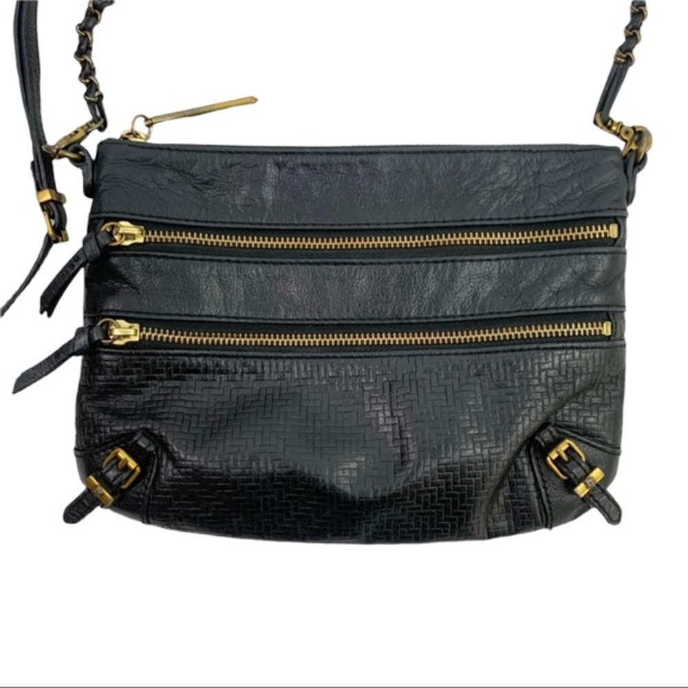 Elliot Luca Black Gold Leather Chain Crossbody Purse Women’s - Picture 2 of 15